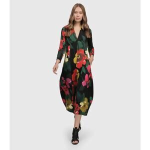 Alembika Valencia Cocoon Long Sleeve Vibrant Floral V Neck Front Pocket Dress 6